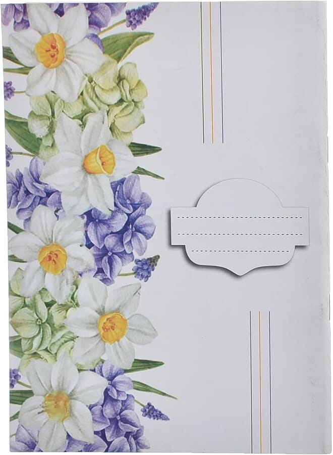 School Stapled Notebook - Square Ruling, 60 Sheets, White Rose Design Cushioned Cover, 16x22.5 cm for Quilting Patterns - Multicolor